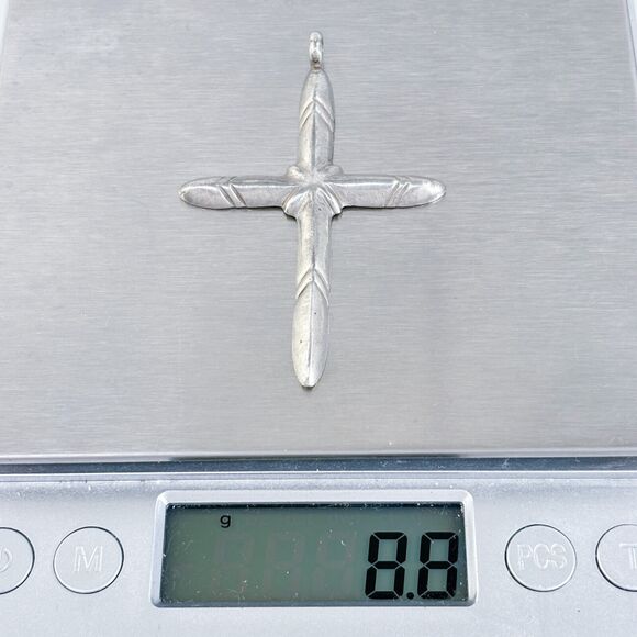 Vintage Sterling Silver 925 6cm Sandcast Cross Pendant - Picture 6 of 7